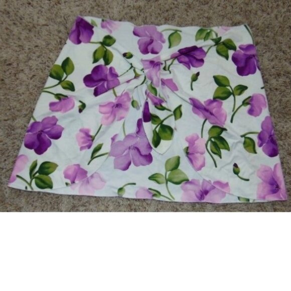 *Carabella Wrap Sarong Swimsuit Coverup Purple White Green Floral Tie Waist - Picture 1 of 3